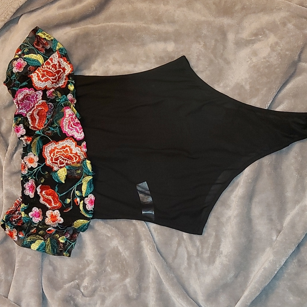 Black bodysuit with floral print